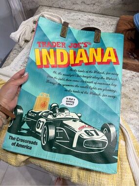 Trader Joe's Indiana Tote Bag - Turquoise & Yellow